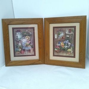 SET 2 Retired Home Interiors Barbara Mock  Wood Framed Wall Art Decor